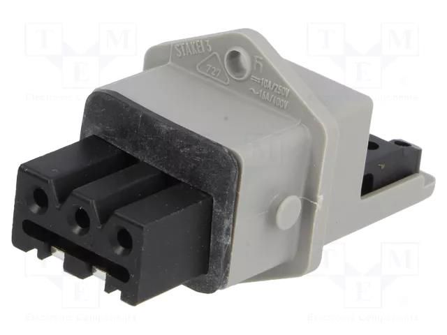 Connector: rectangular; ST; socket; female; PIN: 3; tinned; IP54; 16A HIRSCHMANN STAKEI-3