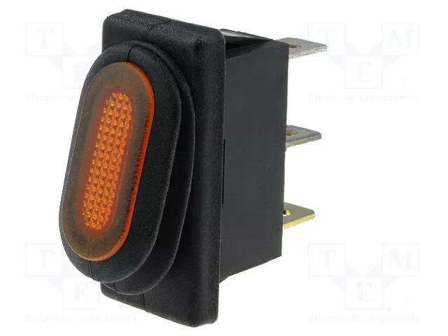 ROCKER; SPST; Pos: 2; ON-OFF; 10A/250VAC; orange; IP65; neon lamp SCI R1370B801Y