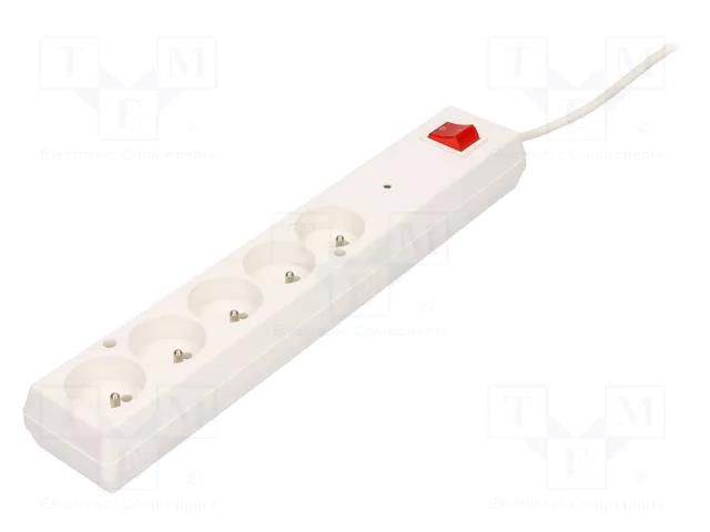 Plug socket strip: protective; Sockets: 5; 230VAC; 10A; white JONEX PS-5P-WH-3