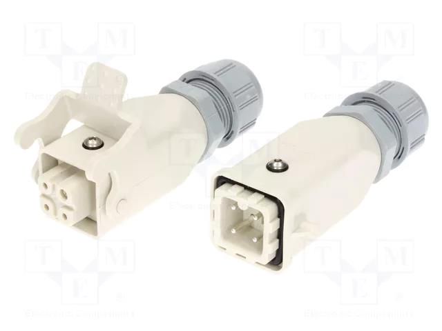 Connector: HDC; male + female; PIN: 4; 3+PE; size 3A; for cable MOLEX MX-93608-0392