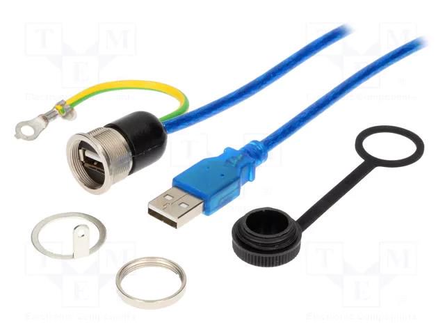 Cable; USB 2.0,with earthing,with cap; USB A socket,USB A plug ENCITECH 1310-0004-04