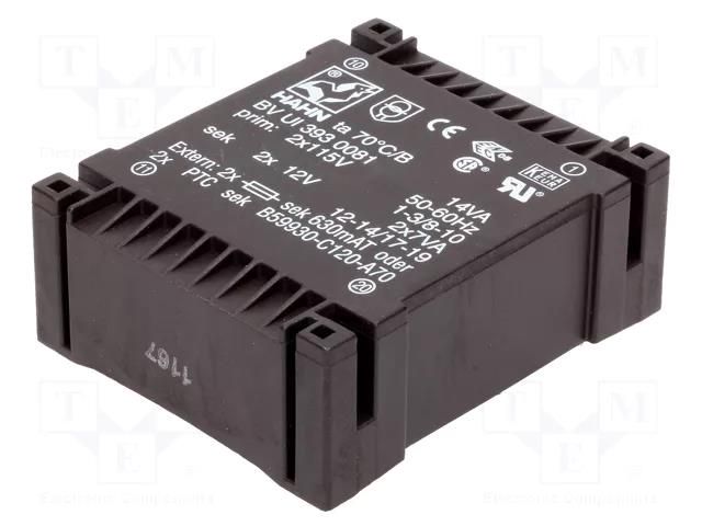 Transformer: encapsulated; 14VA; 115VACx2; 12V; 12V; 583mA; 583mA HAHN BVUI3930081