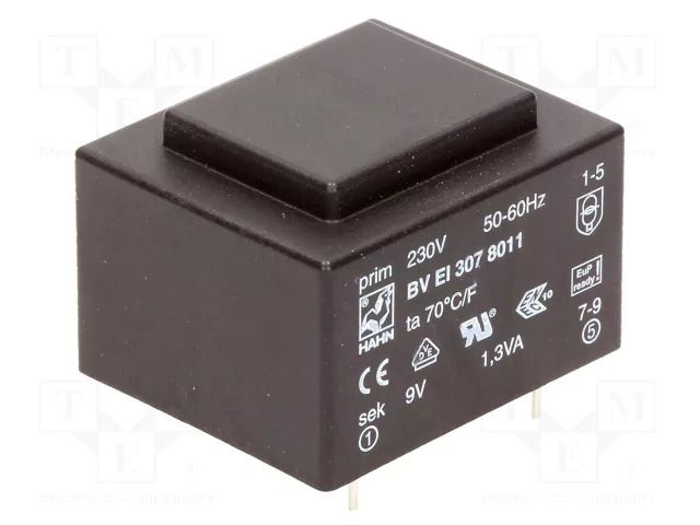 Transformer: encapsulated; 1.3VA; 230VAC; 9V; 144mA; PCB; BVEI HAHN BVEI3078011
