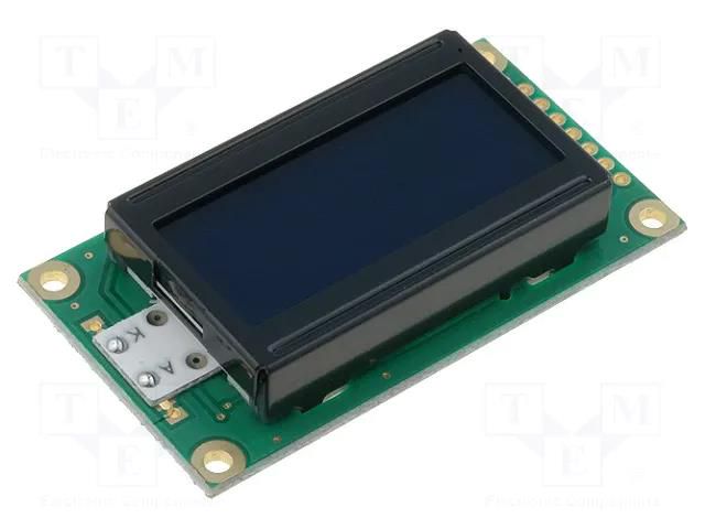 Display: LCD; alphanumeric; FSTN Negative; 8x2; black; LED; PIN: 14 RAYSTAR OPTRONICS RC0802A-TIY-CSV