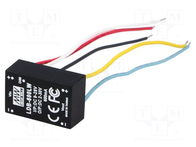 Converter: DC/DC; 18W; Uin: 9÷28VDC; Uout: 2÷30VDC; Iin: 910mA; IP67 MEAN WELL LDB-600LW