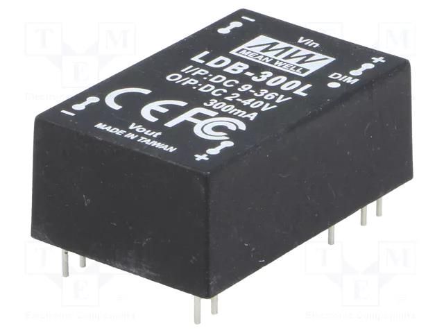 Converter: DC/DC; 12W; Uin: 9÷36VDC; Uout: 2÷40VDC; Iin: 530mA; THT MEAN WELL LDB-300L