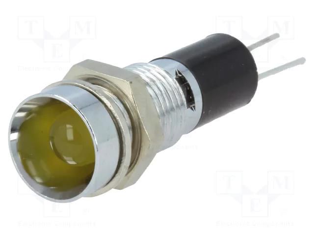 Indicator: LED; recessed; yellow; 12VDC; Ø8mm; for PCB; brass MENTOR 2692.8271