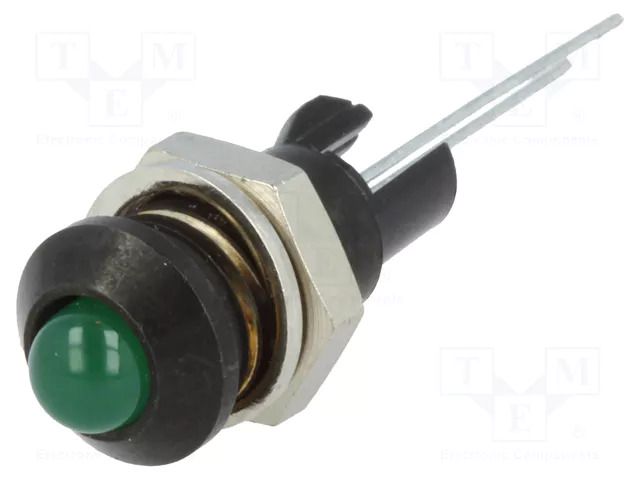 Indicator: LED; prominent; green; Ø8mm; for PCB; brass; ØLED: 5mm MENTOR 2665.8083