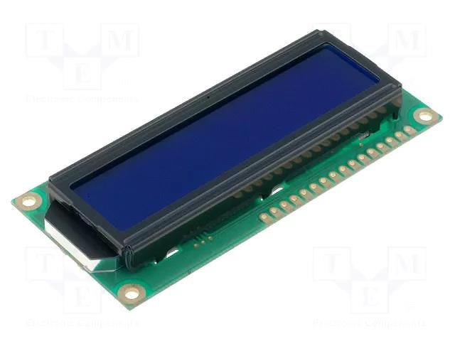 Display: LCD; alphanumeric; STN Negative; 16x2; blue; 80x36x10mm RAYSTAR OPTRONICS RC1602B2-BIW-CSX