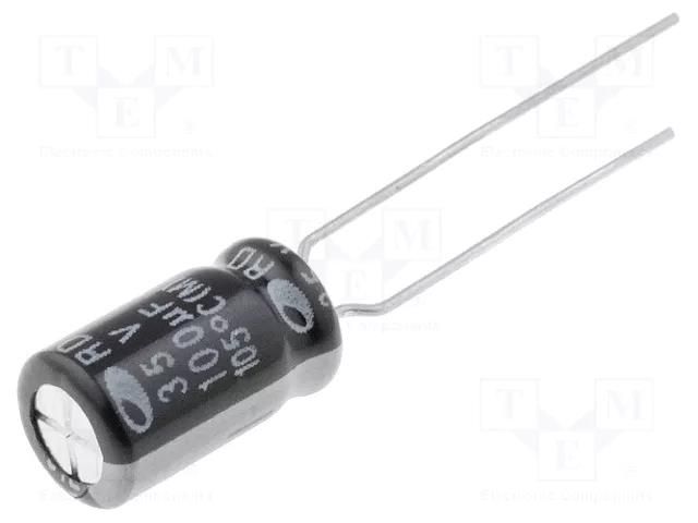 Capacitor: electrolytic; THT; 100uF; 35VDC; Ø6.3x11mm; Pitch: 2.5mm SAMWHA RD1V107M6L011BB
