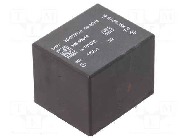 Power supply: switching; modular,open; 3W; 85÷265VAC; OUT: 1; 18VDC HAHN HS40018