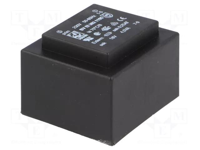 Transformer: encapsulated; 4.5VA; 230VAC; 18V; 250mA; PCB; BVEI HAHN BVEI3821195