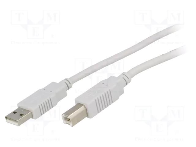 Cable; USB 2.0; USB A plug,USB B plug; 3m; light grey BQ CABLE BQC-USB2AB/3