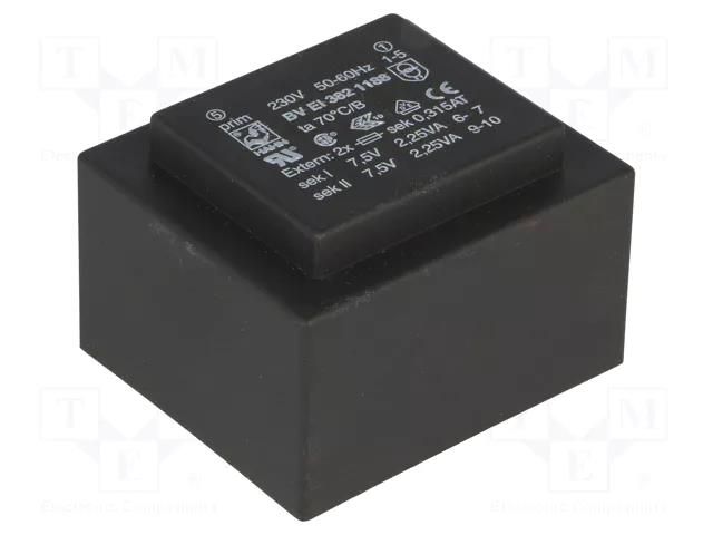 Transformer: encapsulated; 4.5VA; 230VAC; 7.5V; 7.5V; 300mA; 300mA HAHN BVEI3821188