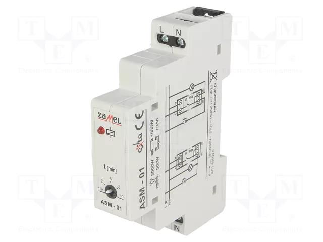 Staircase timer; for DIN rail mounting; 230VAC; SPST-NO; IP20 ZAMEL ASM-01