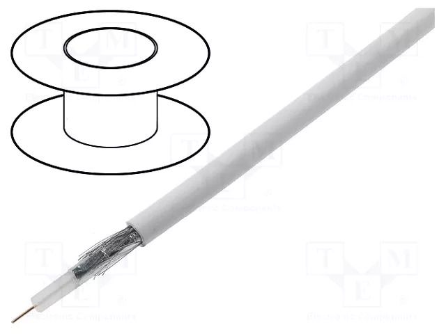 Wire: coaxial; RG59BU-F; wire; Cu; PVC; white; 100m; Øcable: 5.8mm TECHNOKABEL RG59B/U-F