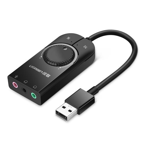 Внешний адаптер звуковой карты USB 2.0 с регулятором громкости и функцией отключения звука, черный UGREEN/40964 6957303849642