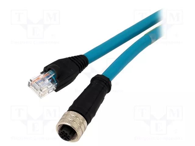 Adapter; M12 female,RJ45 plug; D code-Ethernet; PIN: 4; IP67; 1m MOLEX MX-120108-0010