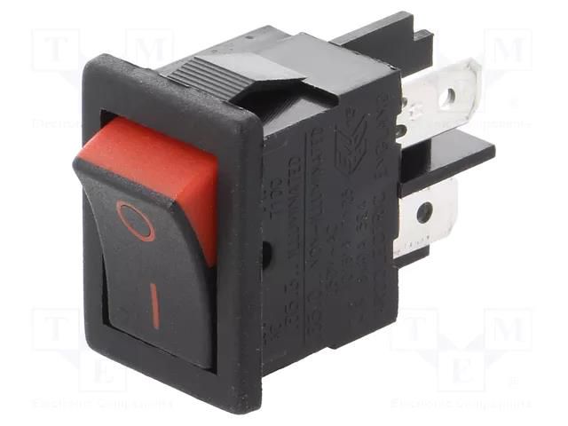 ROCKER; SPST; Pos: 2; ON-OFF; 10A/250VAC; black-red; none; 8500 BULGIN AE-H8500XBAAA