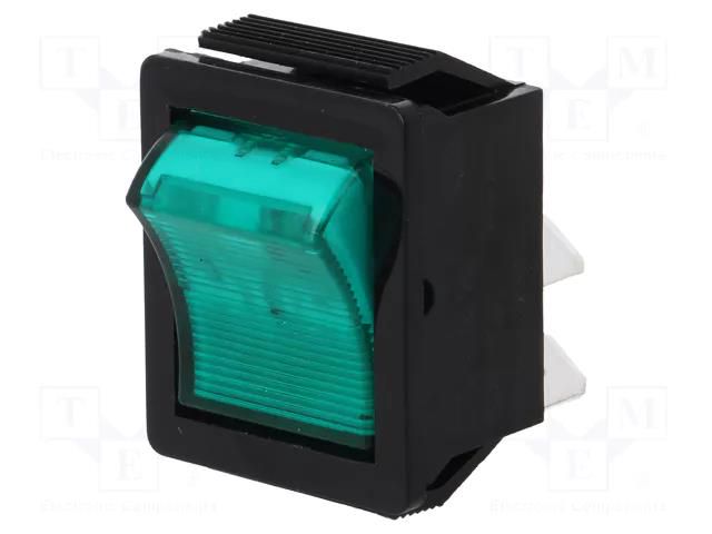 ROCKER; DPST; Pos: 2; ON-OFF; 16A/250VAC; green; neon lamp; 1350 BULGIN AE-C1353VQNAC