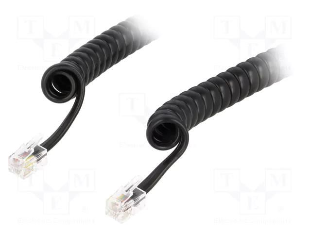 Cable: telephone; coiled,interlaced; RJ9 plug,both sides; black BQ CABLE TEL-4C-10T-BK