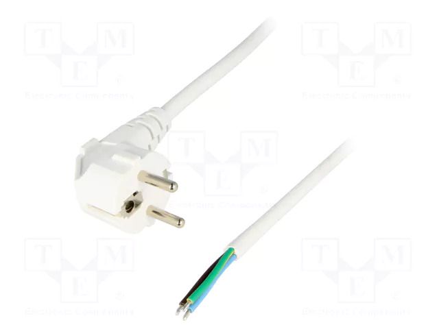 Cable; 3x1.5mm2; CEE 7/7 (E/F) plug angled,wires; PVC; 3m; white LIAN DUNG S3-3/15/3WH