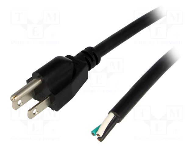Cable; 3x16AWG; NEMA 5-15 (B) plug,wires; PVC; 3.5m; black; 13A LIAN DUNG S21-3/16/3.5BK