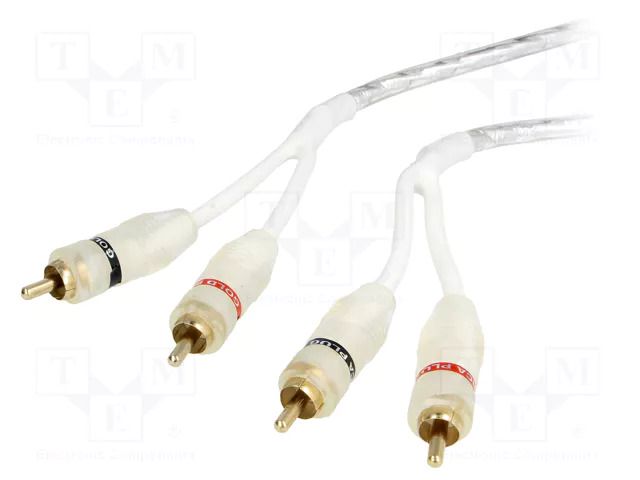 Cable; RCA plug x2,both sides; 1m; white; for amplifier 4CARMEDIA RCA-WH2.100