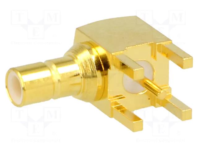 Connector: SMB; socket; male; angled 90°; 50Ω; THT; on PCBs; PTFE TE Connectivity 1-1337481-0