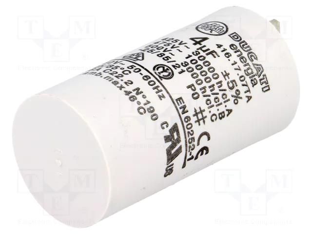 Capacitor: polypropylene; motors, run; 4uF; 475VAC; Ø28x55mm; ±5% DUCATI ENERGIA 4.16.17.07.TA