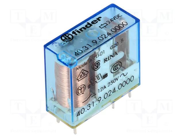 Relay: electromagnetic; SPDT; Ucoil: 24VDC; Icontacts max: 20A FINDER 40.31.9.024.000