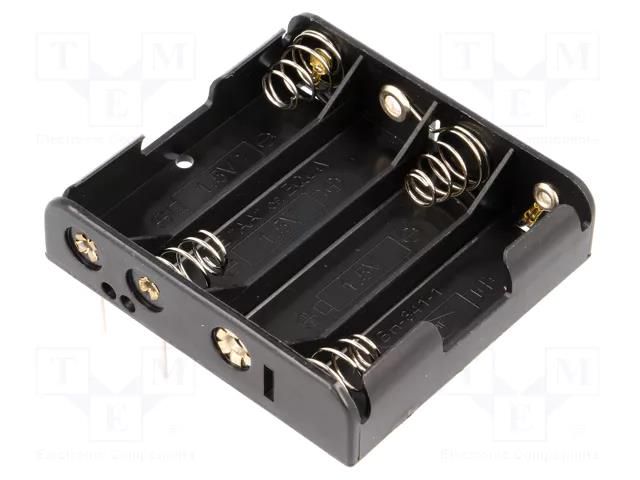 Holder; AA,R6; Batt.no: 4; for PCB; black COMF BH-341-1P