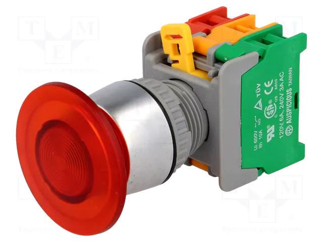 Switch: push-button; 22mm; Stabl.pos: 1; NC + NO; red; 3A/230VAC AUSPICIOUS EBL22-1-O/C-R