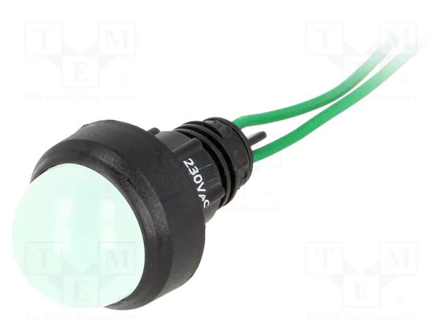 Indicator: LED; prominent; green; 230VAC; Ø13mm; IP40; cables; 300mm POLAM-ELTA LG-D20-230AC