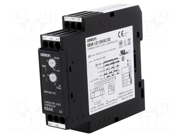 Level monitoring relay; conductive fluid level; 24VAC; 24VDC OMRON K8AK-LS1-24