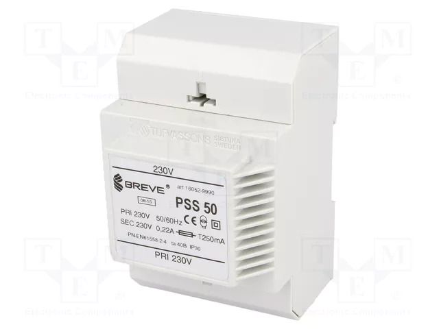 Transformer: mains; 50VA; 230VAC; 230V; Leads: terminal block; IP30 BREVE TUFVASSONS PSS50/230/230V