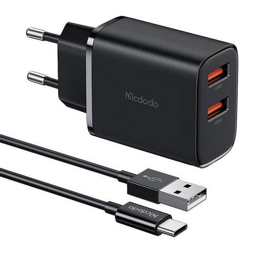 Mcdodo CH-5072 USB-A*2, 12W power charger + USB-A to USB-C cable (black), Mcdodo CH-5072