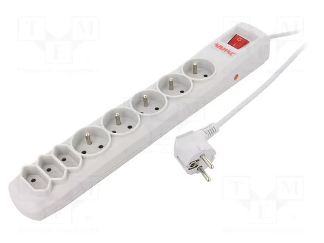 Plug socket strip: protective; Sockets: 8; 250VAC; 10A; grey ARMAC ARC8/30/SZ
