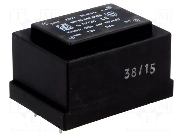 Transformer: encapsulated; 5VA; 230VAC; 12V; 417mA; PCB; BVEI HAHN BVEI3440059