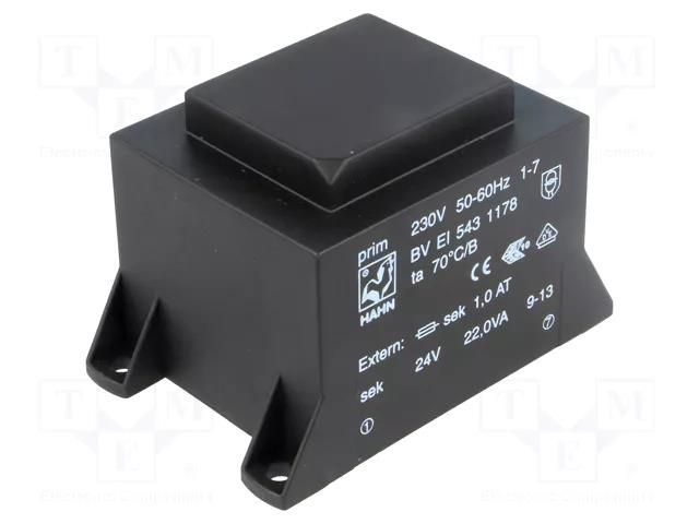 Transformer: encapsulated; 22VA; 230VAC; 24V; 917mA; PCB; BVEI HAHN BVEI5431178