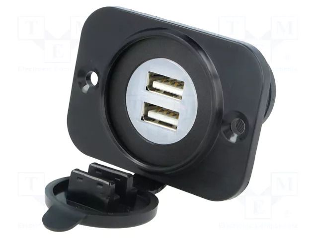 USB power supply; USB A socket x2; Sup.volt: 12÷24VDC; 5V/2.1A SCI A13-194BPS-BB3