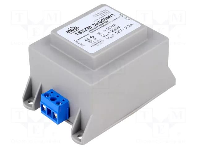 Transformer: encapsulated; 30VA; 230VAC; 12V; 2.5A; screw type INDEL TSZZM25/12V