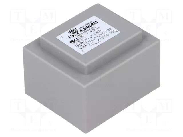 Transformer: encapsulated; 4.5VA; 230VAC; 12V; 12V; 180mA; 180mA INDEL TSZZ4/2X12V