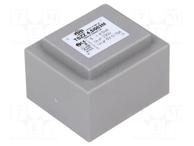 Transformer: encapsulated; 4.5VA; 230VAC; 6V; 750mA; PCB; IP00 INDEL TSZZ4/6V