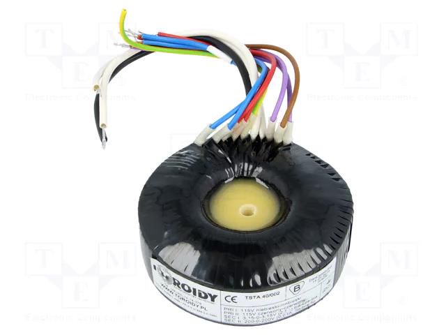 Transformer: toroidal audio; 40VA; 115VAC; 200÷200V; 3.15÷3.15V TOROIDY TSTA40/002