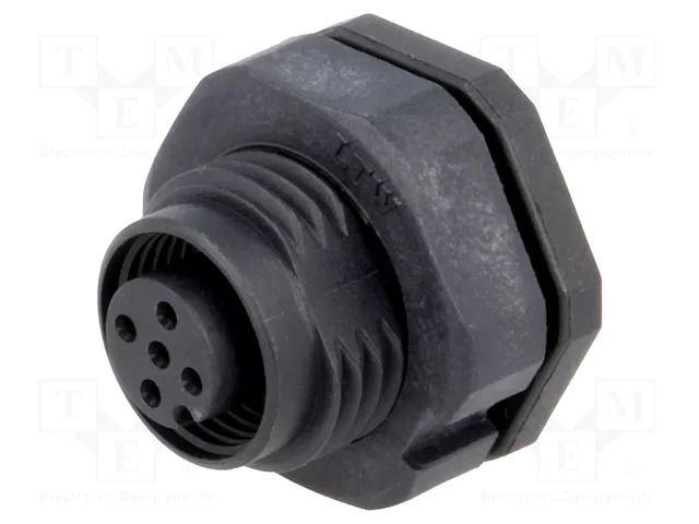 Connector: M12; socket; PIN: 5; female; 60V; IP68; THT; plastic; 4A AMPHENOL LTW 12P-05PFFP-SF8001