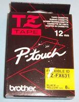 TAPE, 12MM, BLACK/YELLOW, FLEXIBLE TZE-FX631