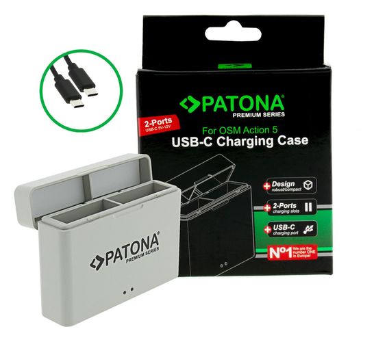 PATONA Premium Dual Charger charging box for DJI Osmo Action 3 4 and 5 incl. USB-C cable, PATONA 4241 4055655252300