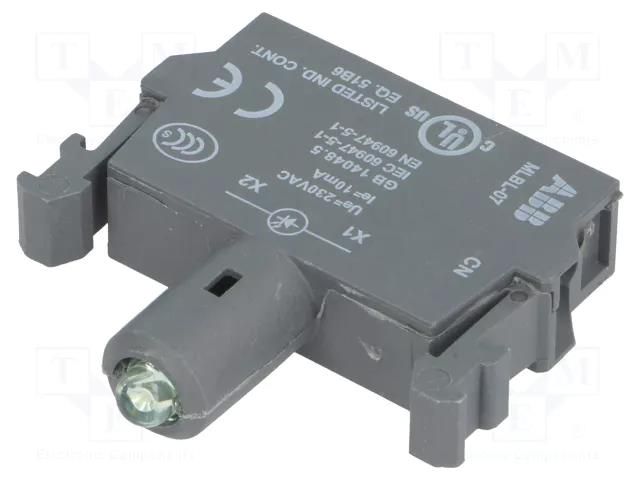 Illuminating unit; 22mm; Illumin: LED; front; 230VAC; green; 8÷15mA ABB MLBL-07G