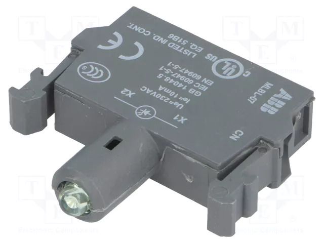 Illuminating unit; 22mm; Illumin: LED; front; 230VAC; green; 8÷15mA ABB MLBL-07G